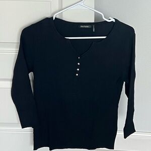 Daisy Fuentes Black V-neck Sweater with Crystal Buttons